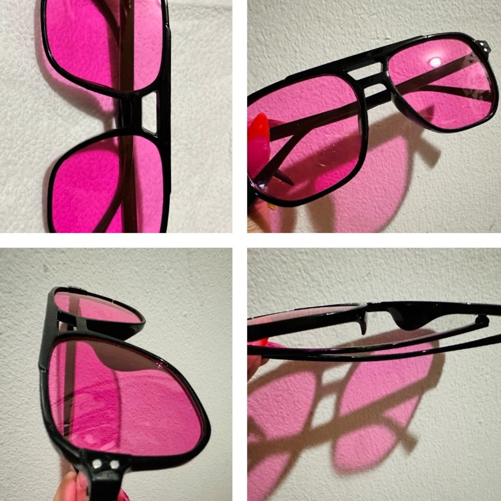 Pink Square Vintage Aviator Sunglasses Plastic frame men women unisex